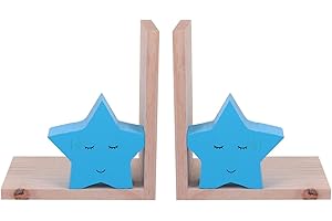Nacnic Fermalibri decorativi per bambini con motivo a stelle blu | Fermalibri per bambini in stile nordico | Supporti in legno per libri e scaffali | Book Stand