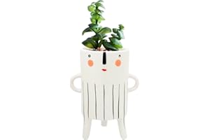 Kusso Ceramic Plant Pot Tall Lady Design with Face and Spots, Black and White for Cactus Aloe Vera Succulent Houseplant in Kitchen Office or Living Room
