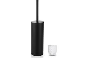 Gricol Toilet Brush Stainless Steel Toilet Brushes & Holder Free Standing Toilet Brush Set Matt Black including 2 Brush Heads
