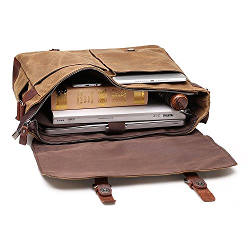 Messenger Bag H-ANDYBAG Waxed Canvas Herren Umh  ngetasche Passt 15 Zoll Laptop  Khaki 