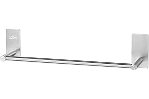 JS Self Adhesive Single Towel Rail,Stainless Steel Bathroom Towel Holder Tack 40 cm / 15.75 inches,Towel Rails Wall Mounted for Kitchen Bathrooms