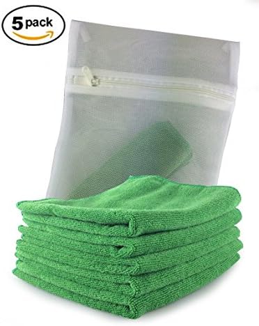 Viridis Products - 5 Pack of Green Car &amp; Outdoor Microfibre Cloths - Complete with FREE Mesh Wash Bag - Lint Free Fabric - Cleans &amp; Removes Dust &amp; Dirt without Chemicals - Easily Polish, Dust, Wash or Wax - Machine Washable &amp; Re-usable