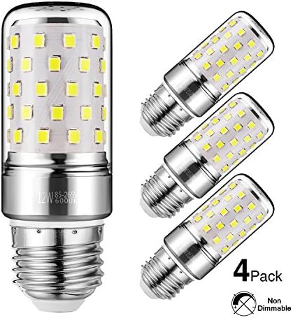 Yiizon 12W LED Corn Bulbs, Candelabra LED Light Bulbs, 6000K Daylight White, 1200LM, E27 Base, 100W Incandescent Equivalent, Non-dimmable, Pack of 4