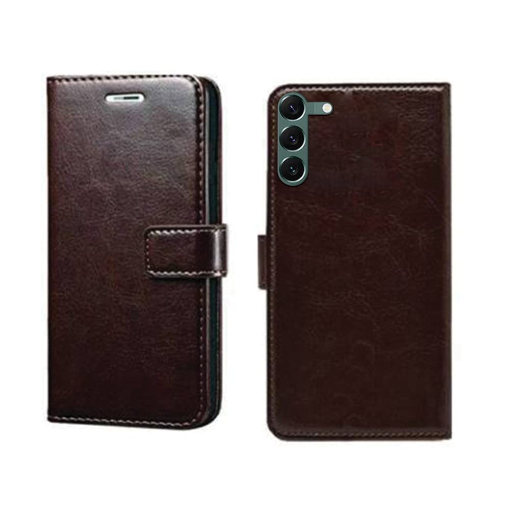 Pinaaki Enterprises Samsung Galaxy S22 Plus Flip Case | Premium Leather Finish Flip Cover | with Card Pockets | Wallet Stand |Complete Protection Flip Cover for Samsung Galaxy S22 Plus - Coffee