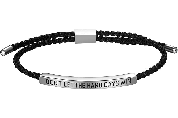 Flongo Inspirerande graverat armband för vänner: silver - Låt inte de svåra dagarna vinna - Rullformat armband - Justerbar glidspärr Unisext motivationsarmband Present för flicka son