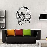 Ungiftig umweltschutz guijiumai Kreative Skeleton Wandaufkleber Schädel Musik Kopfhörer Dekoration Wandtattoo Abnehmbare Vinyl Kunst Aufkleber Wohnkultur grau 58 cm X 60 cm