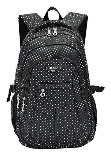 Preisvergleich Produktbild SellerFun Kinder Mädchen Multifunktioneller Schulrucksack bzw. Schultasche mit Punkt-Motiv(Schwarz,L)