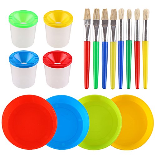 VEYLIN Kids Brushes Paint Pots Set Painting Brushes Non-spill Paint Pots Finger Paint Bowls for Kids Doodle