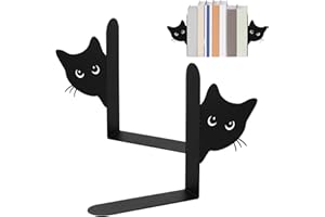 GATPHY Lot de 2 serre-livres en forme de chat - Noir - En métal - Design chat mignon - et stable - Bibliothèque - Bureau - Livres - Magazines