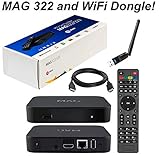 MAG 322 Original Infomir Linux IPTV Set Top Box Multimedia Player Internet TV IP Receiver HEVC H.265 The 254 Successor with UK Plug HDMI Cable and XstreamTec USB WLAN WiFi Dongle Antenna