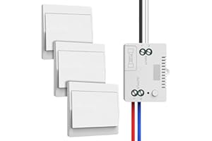 SUOXIOM Funk-Lichtschalter 230V Set, Funkschalter – keine Batterien erforderlich, wasserdichter Wandschalter, steuern Sie Ihre Lampe bis zu 200 m fern (1 Empfänger und 3 Schalttafel)