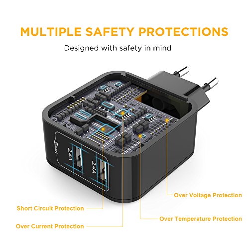 [Smart Charge]EasyAcc® USB Ladegerät 24W 4.8A 2-Port Portable Adapter für iPhone SE, 6s, 6 Plus, iPad Pro / Air / Mini, Galaxy S7, S6 Edge, S6 Plus und viele mehr, Schwarz - 5