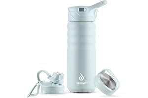 IDEUS Vacuum Insulated Water Bottle, Stainless Steel Double Wall Flask Metal Sports Canteen with Leak-Proof Screw Cap (Light Blue, 18oz (540ml))