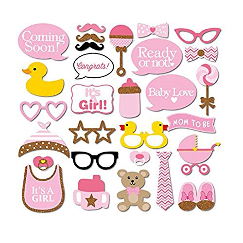 ULTNICE 29pcs neugeborenes Baby Dusche Requisiten Fotokabine für Party Deko – Maske Brille Schuhe Flasche - 3