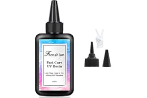FRENSHION 100g de résine dure UV de 100g, durcissement le plus rapide, résine de super transparence à jaunissement zéro, résine UV UV ultraviolet pour la fabrication de bijoux + 2 paires de gants