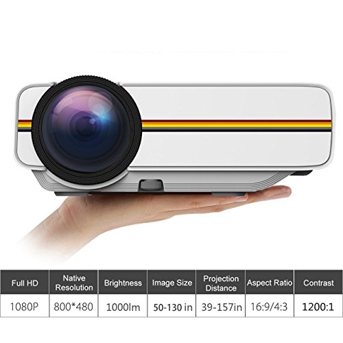 Portable Full HD Projektor, HuiHeng YG400 LCD Beamer 1200 Lumens HDMI beweglicher Mini-LED-Projektor für Heimkino -Theater Unterhaltung Treffen Media Player Play Games Outdoor-Aktivitäten mit AV / VGA / USB / SD / Micro USB