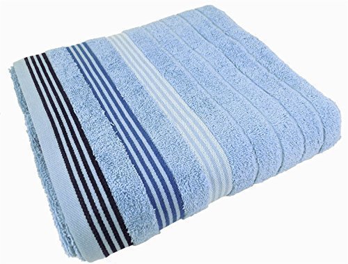 2 X TARGA BRIGHT FRESH 100% COTTON STRIPED STRIPE BLUE BLACK HAND TOWELS 48 X 83CM