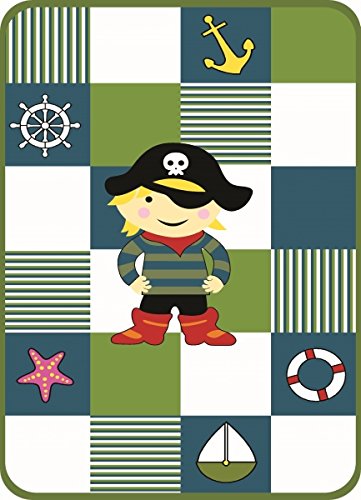 Decke Kinderdecke Spieldecke Kuscheldecke Wohndecke Pirat in Türkis Weiss Rot Schwarz Grün Blau Bunt Größe 155×215 cm - 3