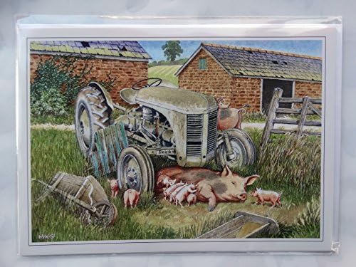 Nostalgic Fergie's Litter Pig Tractor Design Happy Birthday Card
