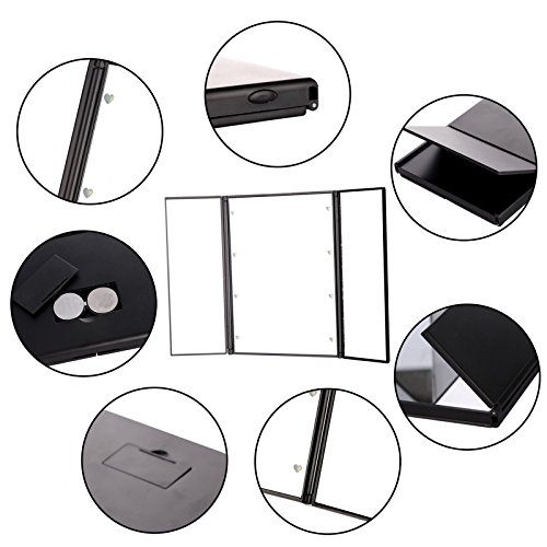 ABCTen Beauty kosmetisches Tri-Fold Spiegel 8 LED-Leuchten Eitelkeit Spiegel Faltbarer Beleuchteter Beleuchtung Schminkspiegel Reise - 4