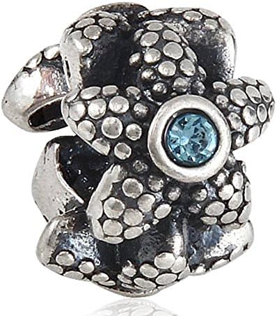 Soulbead Three Sided Sea Star Charms with Aquamarine Crystal in Genuine 925 Sterling Silver Fits 3mm Snake Chain Bracelet