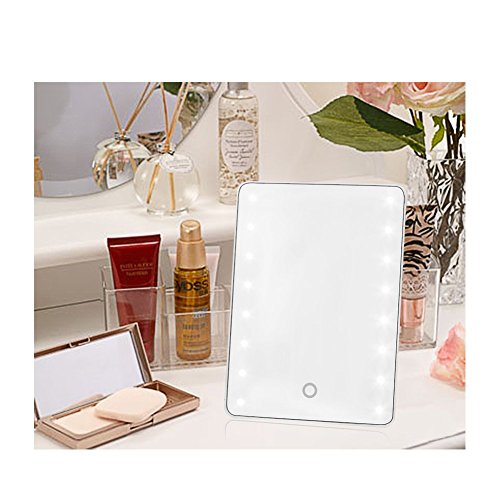 MILKIRAY 16 LED 180° Kosmetikspiegel Beleuchtung durch Dimmbar Touch Schalter Make up Spiegel Tischspiegel Standspiegel (Weiß)