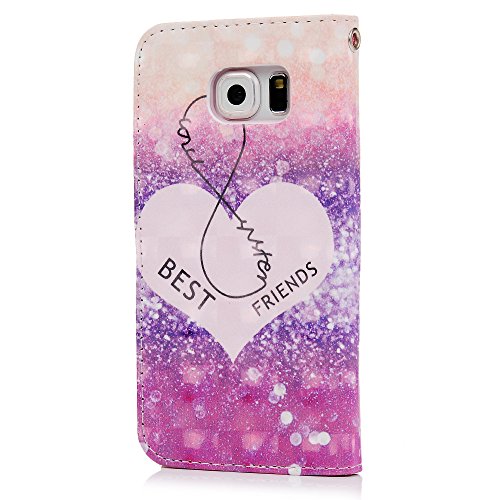Lanveni S6 Hülle, Handyhülle für Flip Case Cover PU Lederhülle Schutzhülle Magnetverschluss Ledertasche mit Stander Function Brieftasche Card Slot Handy Tasche mit Liebe Cover Design für Samsung Galaxy S6 + 1 x Stylus Stift + 1 x Staubdichte Stecker - 5