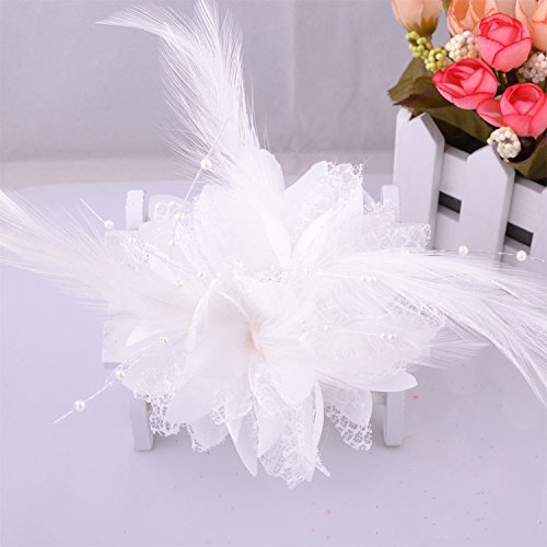 chinkyboo® Hair Flower Clip Wedding Fascinator Bridal Accessories Ladies Corsage Accessory (White)