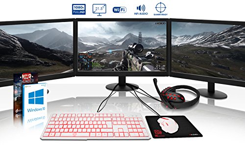 VIBOX Pyro GS770-524 Komplett-PC Paket Gaming PC – 4,2GHz Intel i7 Quad Core CPU, GTX 1070, leistungsfähig, Desktop Gamer Computer mit Spielgutschein, 3x Dreifach 22″ Monitor, Weiß Tastatur & Mouse, Windows 10, Rot Innenbeleuchtung, lebenslange Garantie* (3,6GHz (4,2GHz Turbo) Superschneller Intel i7 7700 Kabylake Quad 4-Core Prozessor CPU, Nvidia GeForce GTX 1070 8GB Grafikkarte, 16GB DDR4 2133MHz RAM, 120GB SSD, 2TB Festplatte, 600W 85+ Netzteil, Storm Weiß Gehäuse, B250 Mainboard) - 2