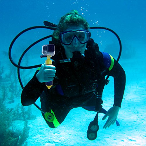 CamKix Premium- Bobber ; Schwimmende Handgriff für GoPro Hero 4 , 3 + , 3, 2, 1 / hohlen Innenraum für Lagerung von Kleinteilen / Strukturierter Silikon- Abdeckung am Griff für leichte Griff / Rändelschraube und Lanyard inklusive (gelb) - 7