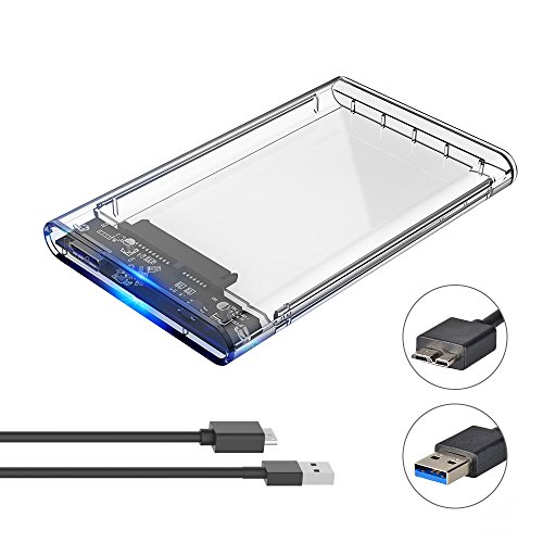 ELUTENG Festplattengehäuse 2.5 Zoll USB 3.0 Gehäuse Externes HDD Enclosure Transparent für 9.5mm / 7mm 2.5 SATA SSD und HDD Case USB3.0 zu SATA3.0