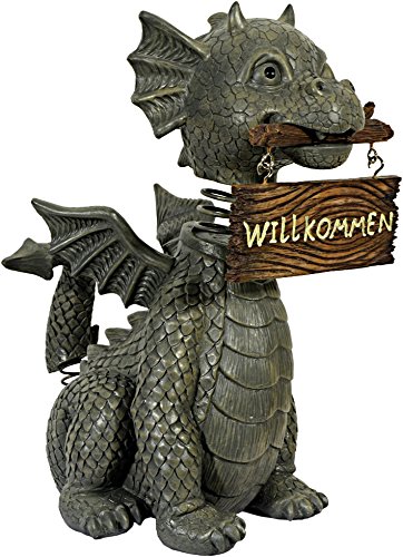 Gartendrache mit Wackelkopf Willkommen Drache Figur Gargoyle Garten