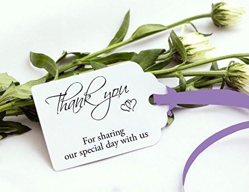 50 Wedding Favours Gift Tags With LAVANDER RIBBON Thank You for Sharing-SCL