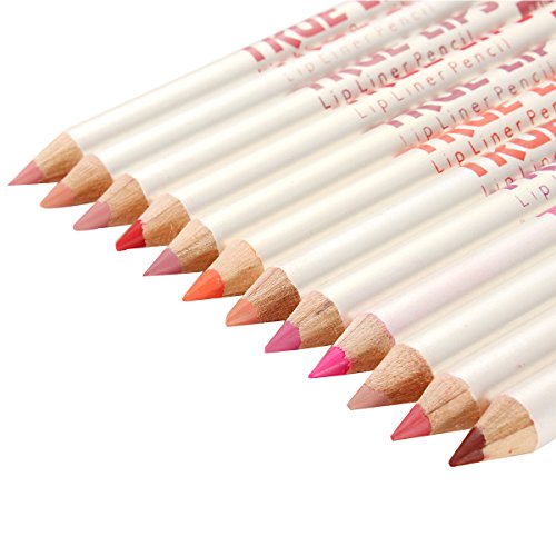 lipliner, LuckyFine Lipliner Set / 12 Farben Lipliner mit Bleistiftspitzer/ Langhaltender Lippenstift/ Lippenstift/ Lippenstiftfarbe Verändern / Lippenstift Set/ Lipliner Palette/ Set/ Rosa Matt / Matt Dunkelrot / Lippenstift/ Lippenstift Matt / Wasserfester Lipliner/ Langhaltender Lippenstift/ Permanent Lipliner