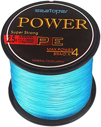 SeaToper Super Strong 4 Strands Sea Fishing Line Braided 300M / 328 Yard 10LB 0.126MM Light Blue
