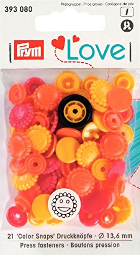 prymlove Blume Form Nähfrei colorsnaps Druckknöpfe, Kunststoff, gelb/orange/rot, 13,6 mm, 30-tlg.