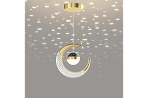 Mengjay LED Plafonnier,Plafonnier Lampe de Fée Lune et étoiles Lustre de Chambre à Coucher,LED Suspension, Luminaire pour Enfants Chambre,Grand Cadeau Pour Enfant Ami (Doré(Chaud))