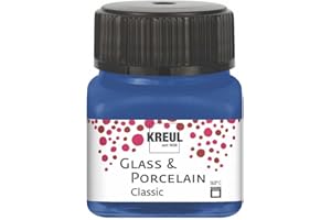 KREUL 16218 - Vidrio y Porcelana Azul Cobalto clásico, en Bote de 20 ml, Pintura Brillante al Agua para Vidrio y Porcelana, de Secado rápido, Opaca