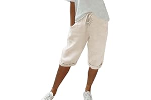 GENERIC Pantaloni Donna Estivi Larghi Comodi Cotone E Lino Pinocchietti Elegante Leggeri 3/4 con Tasca Cropped Bermuda Capri Vita Alta Casual Tuta Sportivi Coulisse Regolabile Pantalone Dritta Jogger Estivo