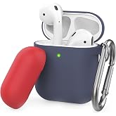McStorey AirPods 1&ndash;2 Nesil Uyumlu Silikon Kılıf &ndash; İnce Darbe Emici Yapı, Karabinalı Metal Klips, Kablosuz Şarj ve LED G&ouml;sterg