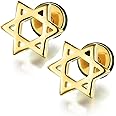 Loom Tree Star of David Stainless Steel Ear Stud Earrings Screw Women Man Gift Gold | Fashion Jewelry | Earrings