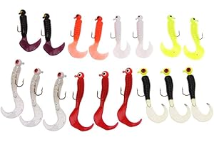 Vektenxi Premium Quality 17pcs Fishing Lure Jig Head Hook Grub Worm Soft Baits Shads Silicone