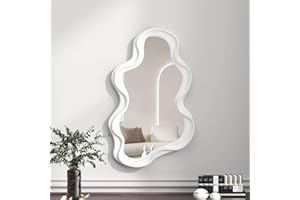Hosoncovy Specchio decorativo da appendere alla parete, con cornice irregolare, specchio da trucco per bagno, soggiorno, camera da letto (bianco)