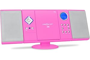 OneConcept Radio Portatil con CD para Casa, Potencia 3W, Radio FM Sistema Estéreo + AUX, 2 Altavoces, Panel de Control con Display LCD, Alarma, MP3 y Tarjeta SD, Transistores Batería Recargable