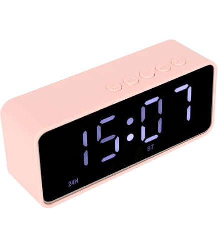 Réveil Miroir LED Avec Radio FM Et Bluetooth - Affichage Clair, Haut-Parleur Portable - Noir - Dimensions 13.9x4.5x6.8 Cm