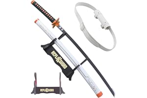 REPLIKSWORD Demon Slayer Katana Shinobu en Bois Lame Decoration Kocho Epee Kimetsu No Yaiba Sabre White Edition + Presentoir Inclus + Ceinturon