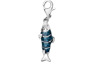 Quiges Charm con Cierre Plateado 3D Pez Azul Abalorios Joyería de Mujer