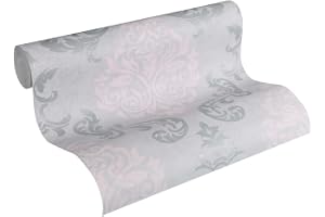 A.S. Création non-woven tapet med ornament i rosa, grått, silver – barock tapet med damastmönster 10,05 m x 0,53 m – 953726