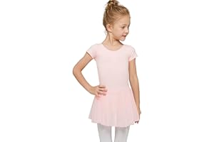 Mecceos Ballettkleidung Mädchen Ballettkleid Kurzarm Baumwolle Balletttrikot Ballettanzug Kinder Tanzkleid Tanzbody mit Rock Tütü