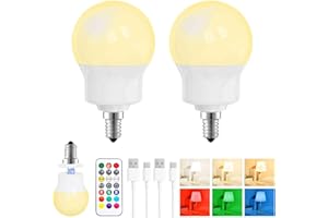 PINRUTAR LED Rechargeable Light Bulb With Remote, Magnetic E14 Battery Operated Light Bulbs, 3 Color Temperature + 9 RGB Colour, 480LM, 3 Timer, For Lights, Lamps Without Power, Camping, Emergency 2 Pack